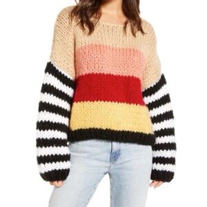 Blank NYC Sweetheart Sweater Chunky Knit Striped Cropped Oversized Size Small